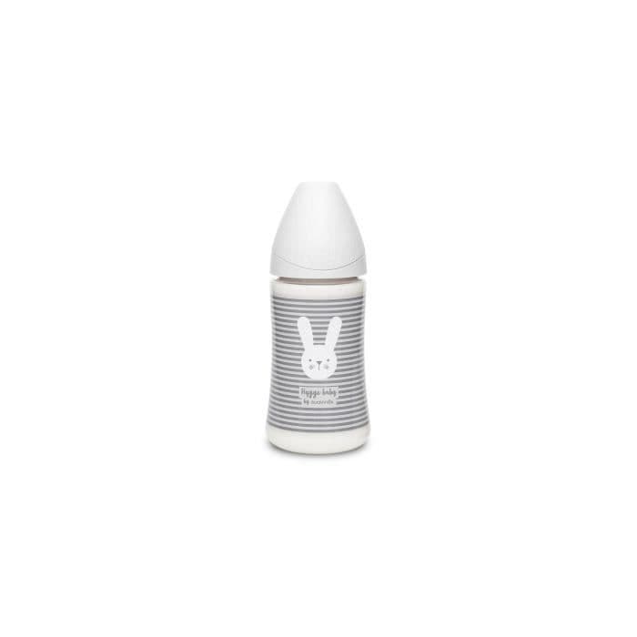 SUAVINEX Babyflaske 270 ml rund patte Flow 3 hastigheder - RAYE grå