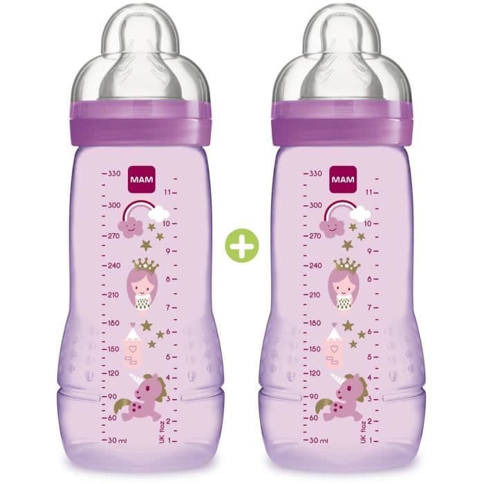 MAM Easy Active 2. alders farverig babyflaske - 330 ml - fra 6 måneder - Flowpeat X - sæt med 2 - pige