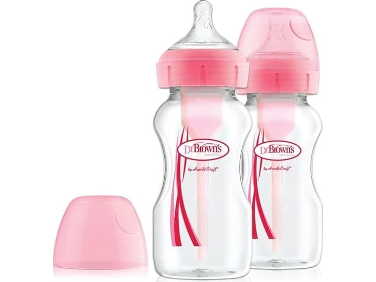 Dr Browns Options + 0m wide neck baby feeding bottle + pink 270ml 2 pieces (WB92601)