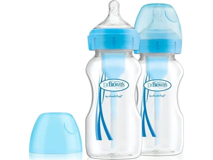 Dr Browns Options + blue wide neck baby feeding bottle 0m + 270ml 2 pieces (WB92602)