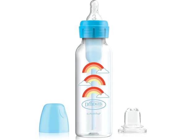 SB8192-SET ``FROM BOTTLE TO CUP "SKY BLUE/ STAND.BOTTLE.250ML OPTIONS+DECOR.BLUE WITH PACIFIER+6M AND NON-DRIP MOUTHPIECE/