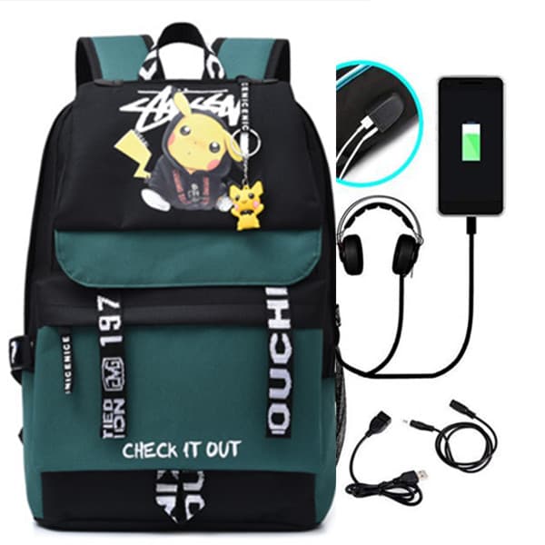 Pokemon Ryggsäck Vattentät Skolväska med USB och Hörlursuttag -mörkblå