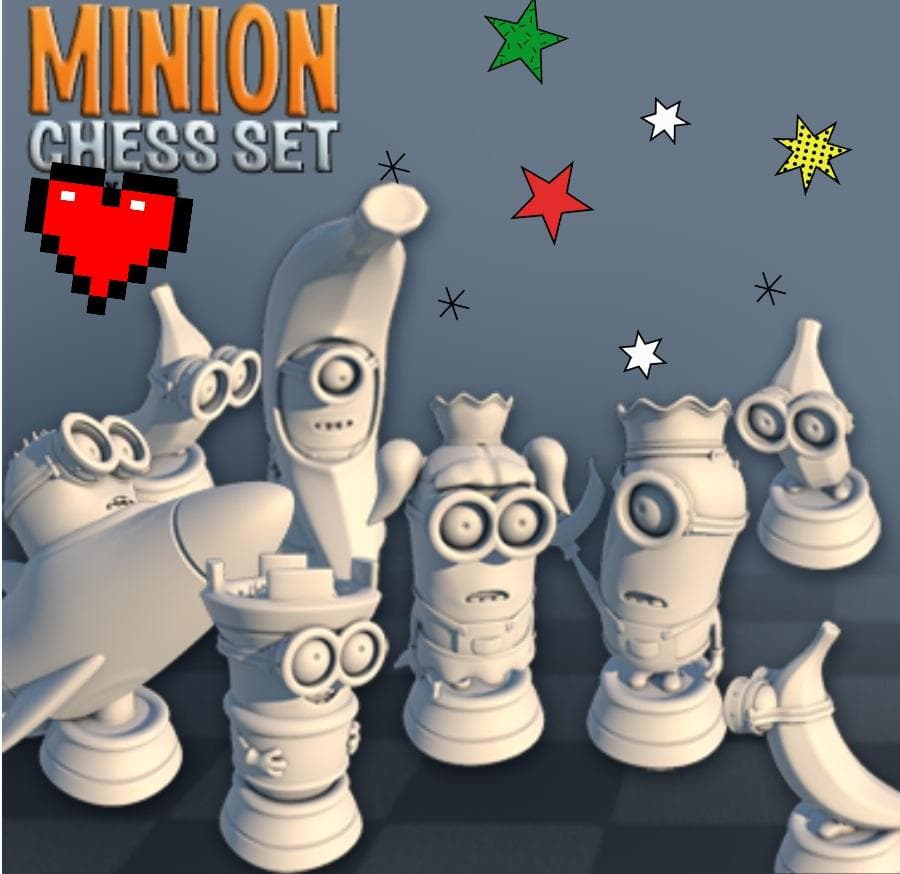 Amazing, Minion chess set, from 3cm to 30cm high, 16 piece