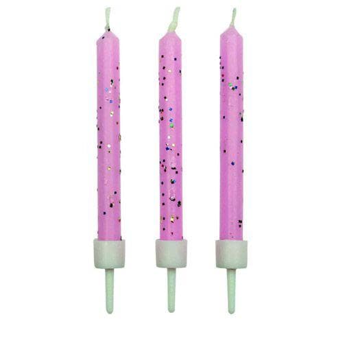 Candles - Pink Glitter with Holders Pk/10 (62mm / 2.4”)