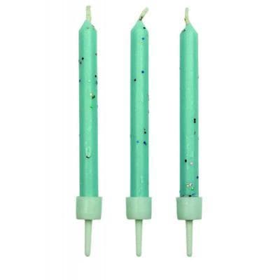 Candles - Blue Glitter with Holders Pk/10 (62mm / 2.4”)