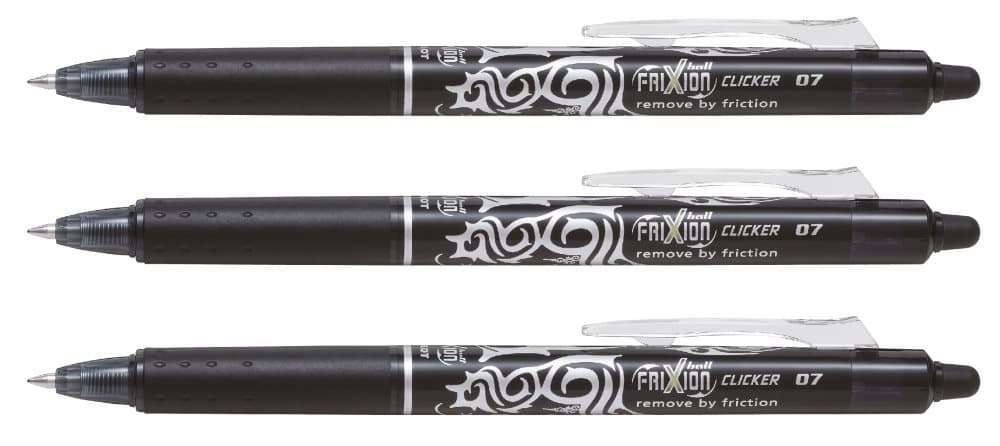 Pilot FriXion Ball Clicker 3-P - Rollerball med gelblekk - Sort - Medium spiss