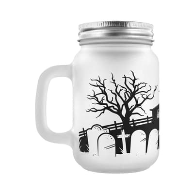Grindstore Necropolis Church Silhouette Frosted Mason Jar