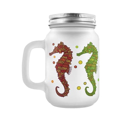 Grindstore En Shoal Of Seahorses Frosted Mason Jar Drinking Glass