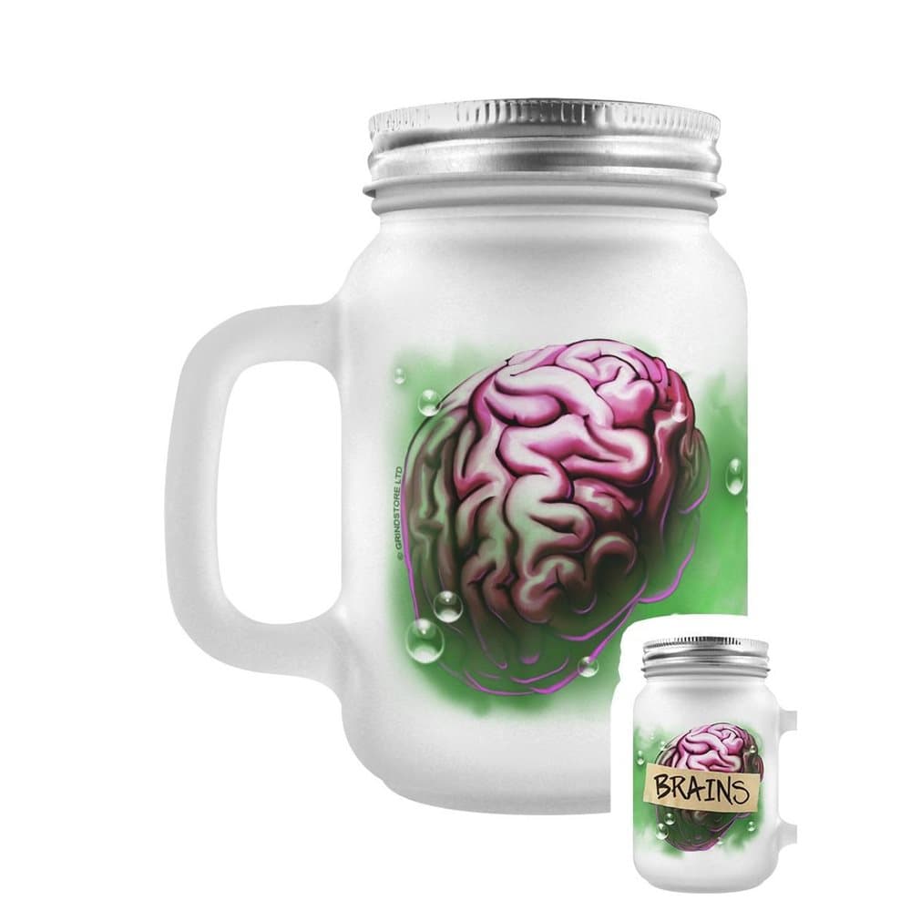 Grindstore Brains Frosted Mason Jar Drinking Glass