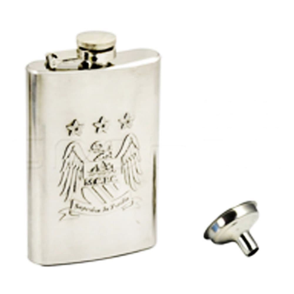 Manchester City FC Official Chrome Hipflask & Funnel Set