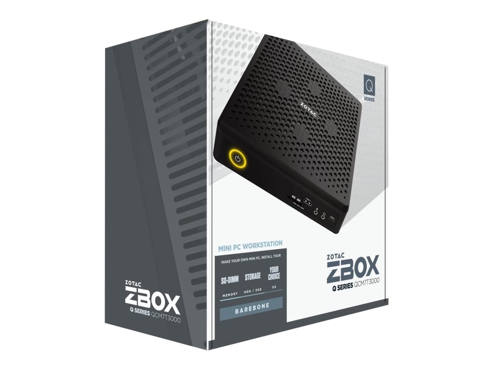 ZOTAC ZBOX Q Series QCM7T3000 - Barebone - mini-PC - 1 x Core i7 10750H / 2.6 GHz - RAM 0 GB - Quadro RTX 3000 - GigE, 2.5 GigE - WLAN: Bluetooth 5.0