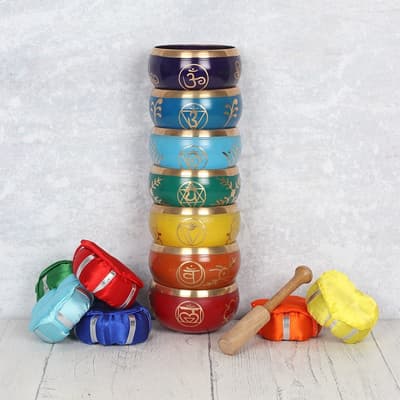Exklusiv Samling 7 CHAKRA Traditionella Tibetanska Singing Bowl
