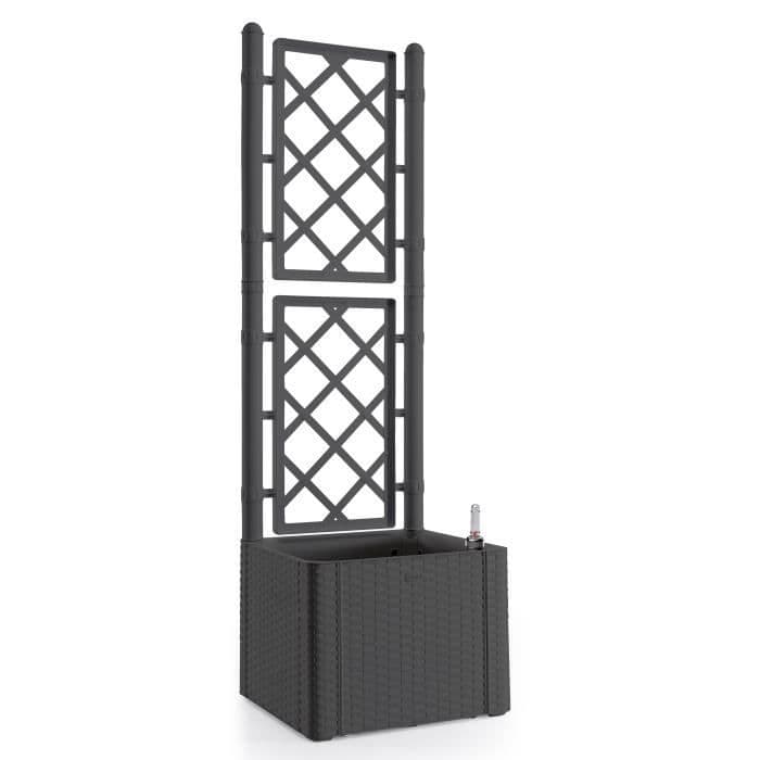 STEFANPLAST Natural Deluxe kvadratisk blomlåda med spaljé - 43 x 43 x 142 H - 35 + 2 L i förvaring - Antracit
