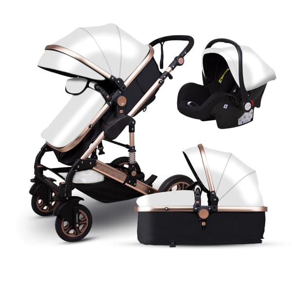 FinFlicka Kombivagn 3 i 1 Anti-chock Lyx Barnvagn - Vit
