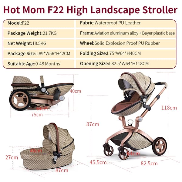 Hot Mom -rattaat 2 in 1 -monitoimilaite High Landscape Travel -järjestelmä, malli 2023 F22