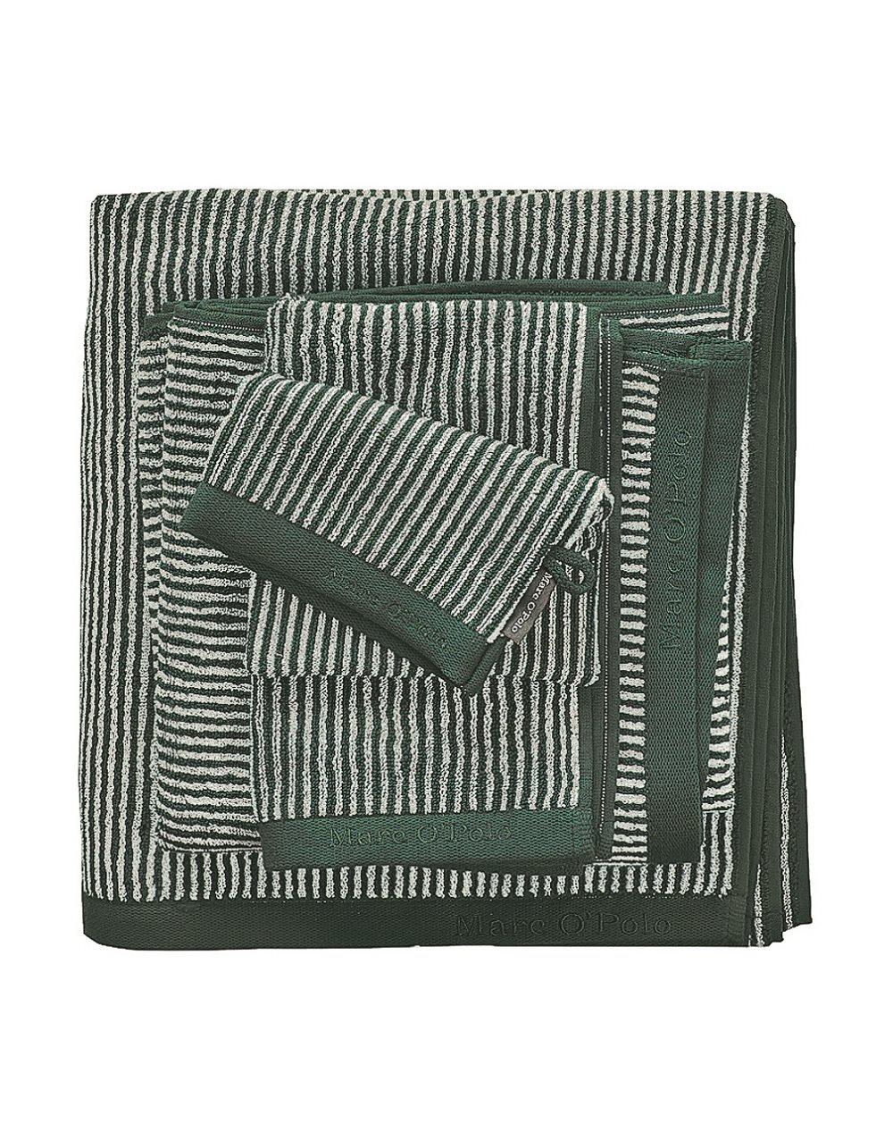 Marc O'Polo Timeless Tone Stripe Håndkle 70x140 cm Pine Green/ Off White