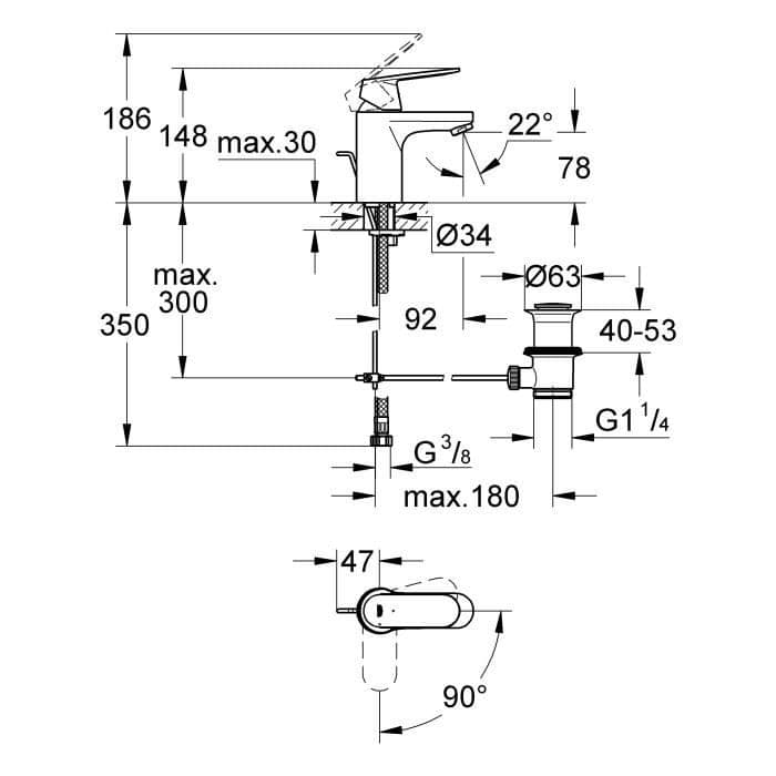 GROHE Eurosmart Cosmopolitan bassin blandebatteri - Størrelse S - Chrome
