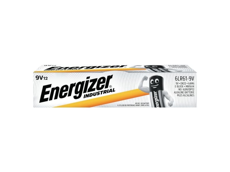 Batterier energizer industrial alkaline 9v, pakke a 12 stk.