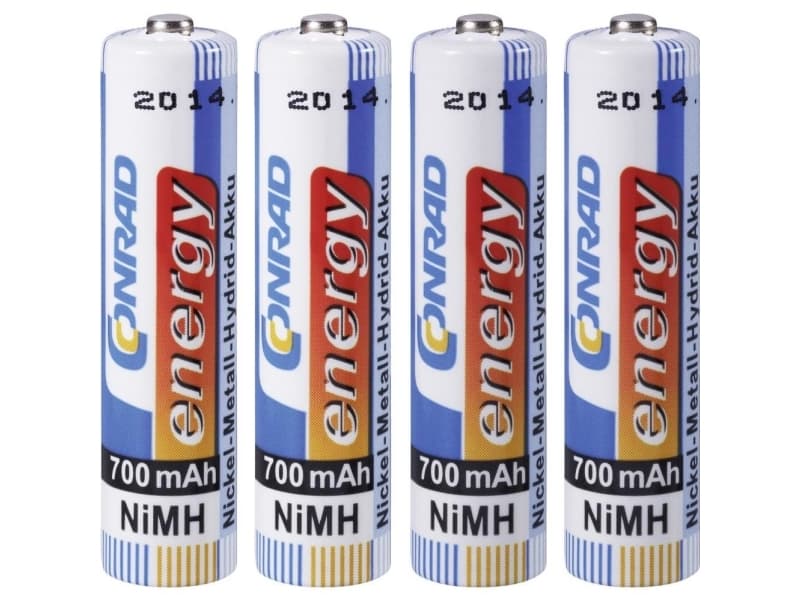 Conrad 250400, Rechargeable battery, Nikkelmetallhydrid (NiMH), 1,2 V, 4 stykker, 700 mAh, 44,5 mm