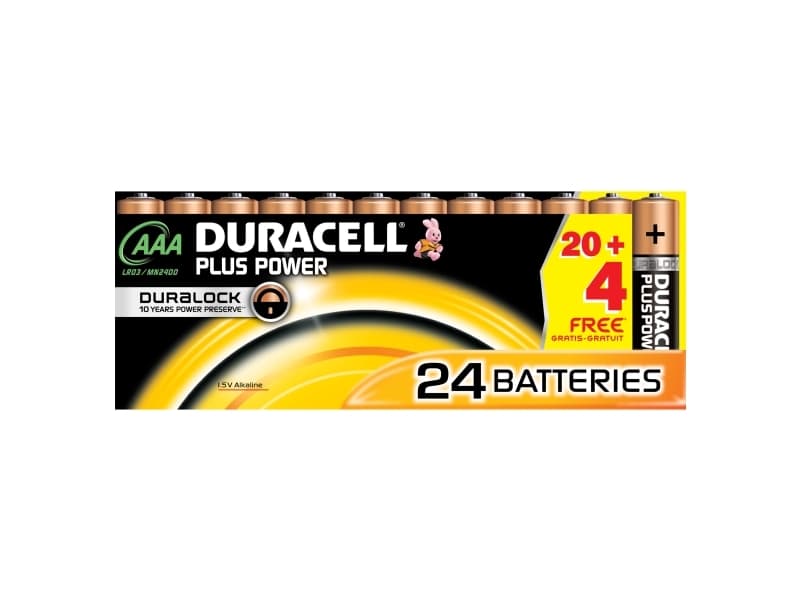 Duracell Plus Power, Single-use battery, AAA, Alkalinsk, 1,5 V, 24 stykker, Svart, Copper