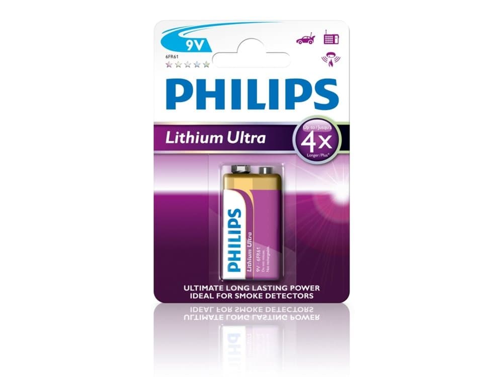 Philips Lithium Ultra Paristo 6FR61LB1A/10, Kertakäyttöinen akku, 9V, Litium, 9 V, 1 kpl, Cd (kadmium), Hg (elohopea), Pb (lyijy)