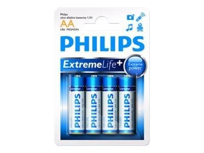 Philips Akku LR6E4B/10, Kertakäyttöinen akku, Alkali, 1,5 V, 4 kpl, 14,5 mm, 50,5 mm