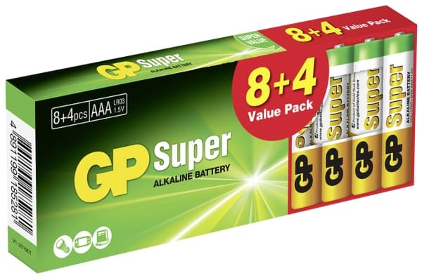 GP Batteries Super 8+4 AAA-batteri Alkali-mangan 1.5 V 12 stk