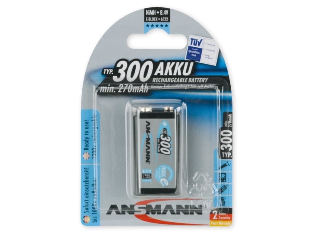 Ansmann 2500mAh AA maxE plus, E-Block, Nikkelmetallhydrid (NiMH), 8,4 V, 2500 mAh, 26,5 x 17,5 x 48,5 mm