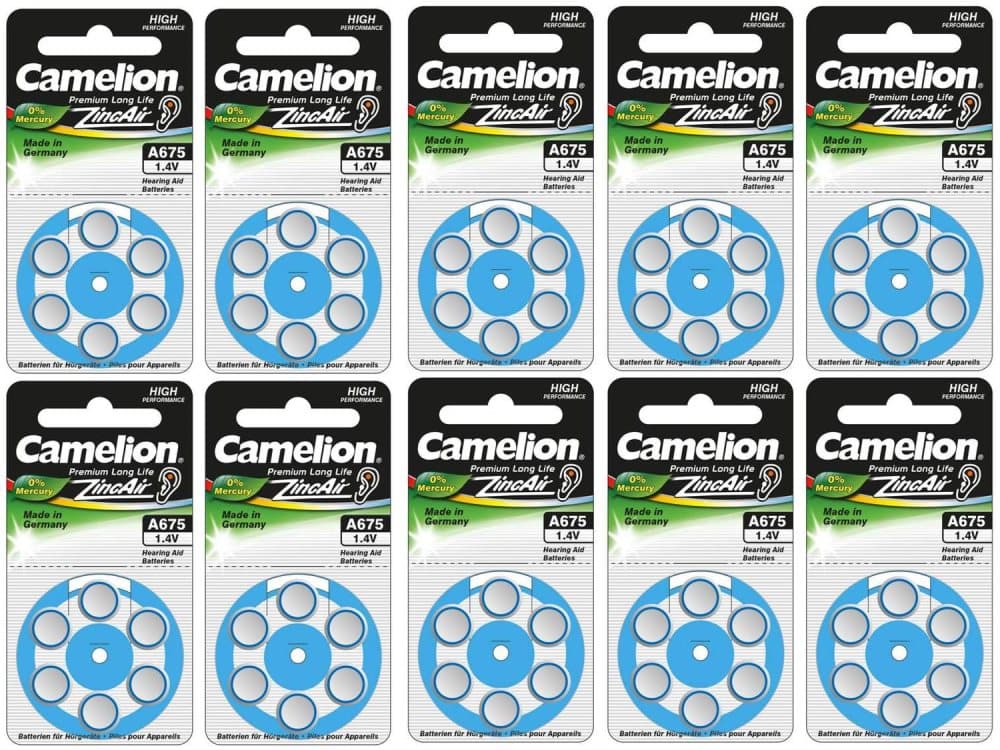 60-pack Camelion Hearing Aid Batteries Type 675 Blue