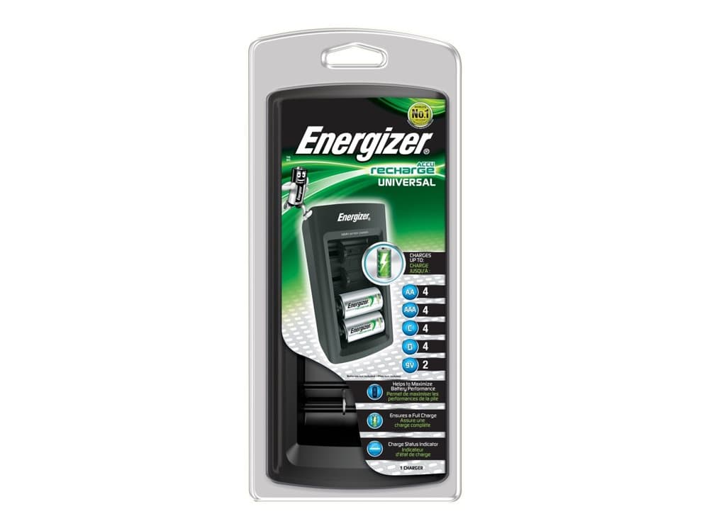 Energizer Universal Charger, AC, Nikkelmetallhydrid (NiMH), 9V,AA,AAA,C,D, Overlading, Svart, Innendørs