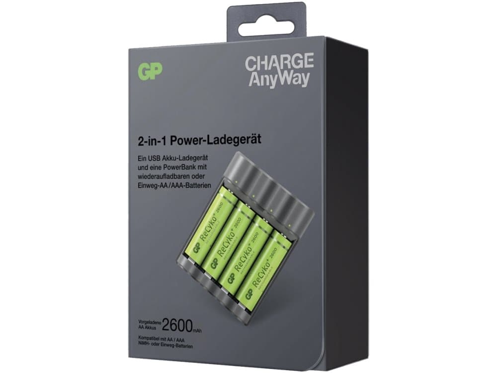 GP Batteries Charge Anyway X411 Oplader til runde celler Inkl. batterier NiMH R03 (AAA), R6 (AA)