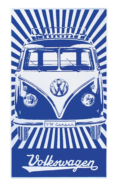 BRISA VW Collection - Volkswagen Bus T1 Camper Van Transporter Stort badehåndklæde (Samba Stripes/Blue/White)