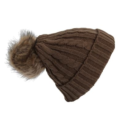 Kvinder/Damer kabelstrikket vintermåtte med falsk pels Pom Pom