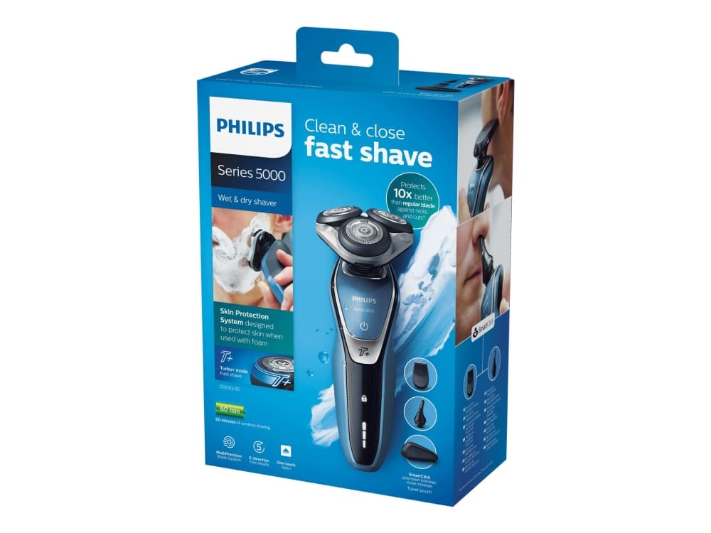 Philips SHAVER Series 5000 Rakapparat för våt- och torrakning S5630/12, Roterande rakhuvud, SH50, 2 År, Svart, Silver, LED, Batteri