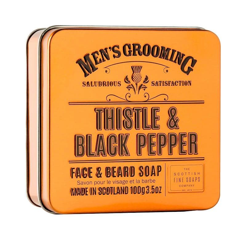 Scottish Fine Soaps Thistle & Black Pepper Face & Beard Soap in a Tin 100g