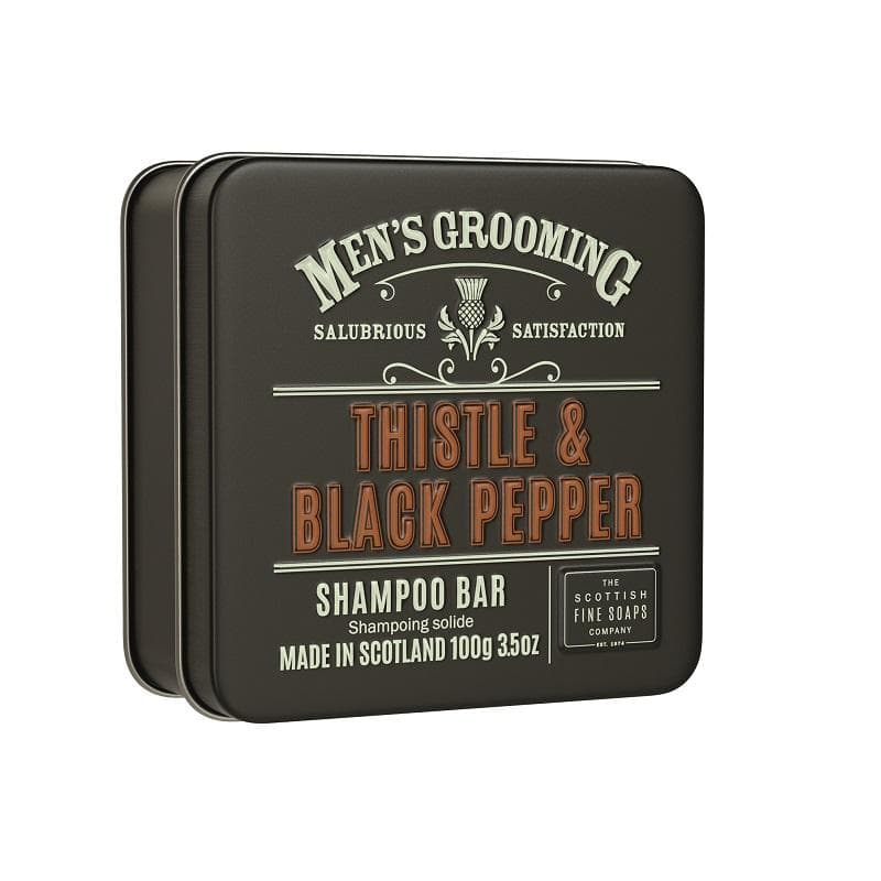 Scottish Fine Soaps Thistle & Black Pepper Shampoo Bar in a Tin 100g