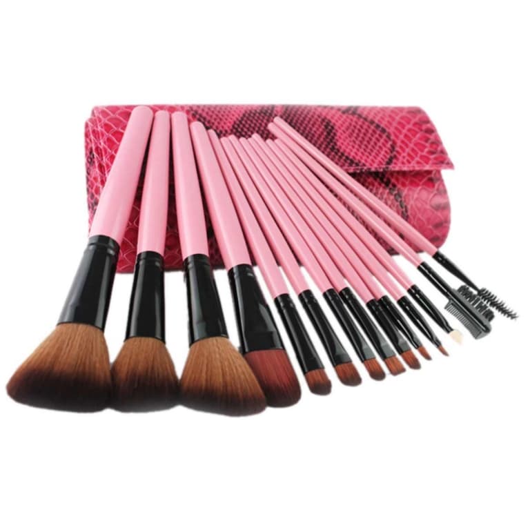 Pink Reptile 15pcs Professional makeup brushes and leather case
