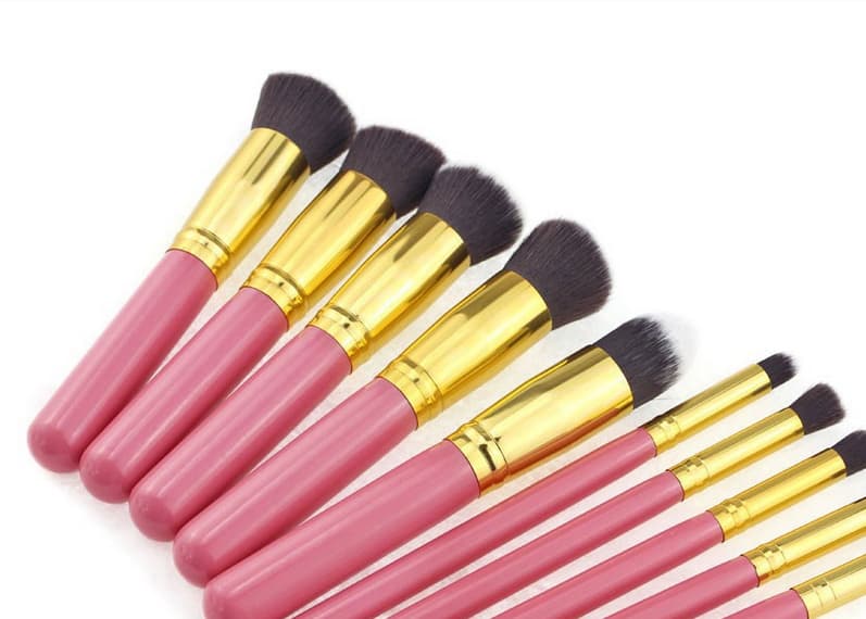 10 st. Rosa / Guld Make-up / sminkborstar av Bästa Kvalité