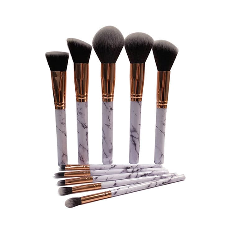 Marble Handle 10 pcs. makeup brushes