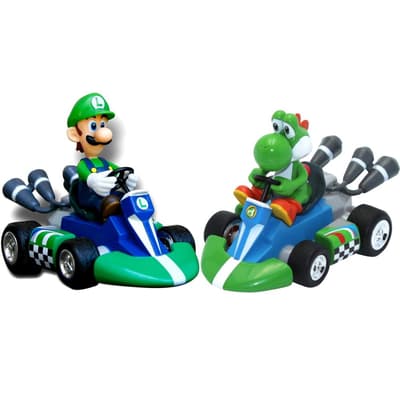 2-Pack Mario Kart Pull-back Racers Luigi + Yoshi Bilar 12cm