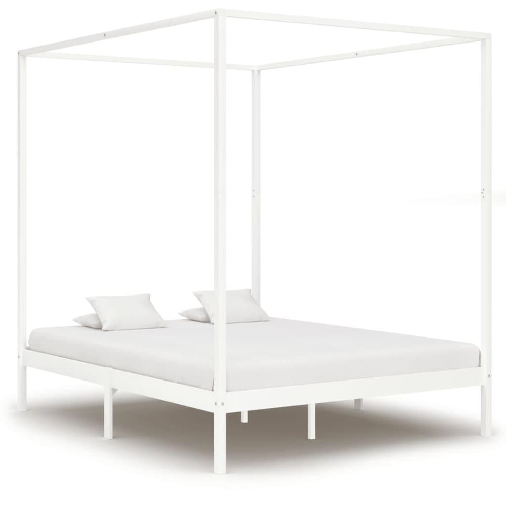 vidaXL sengestel til himmelseng 180 x 200 cm massivt fyrretræ hvid