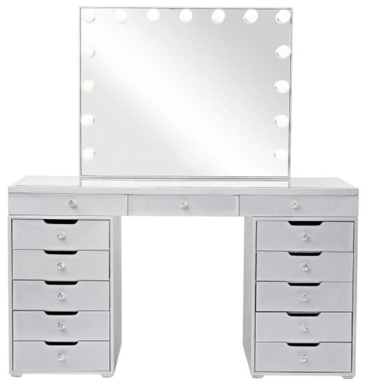 Bright Beauty Vanity - hollywood meikkipöytä - hollywood peilipöytä - meikkipeili - 13 laatikkoa - valkoinen