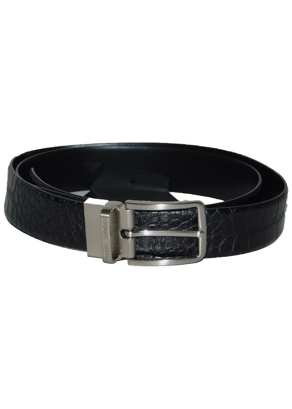 Emporio Armani Svart Läderbälte Med Mönster