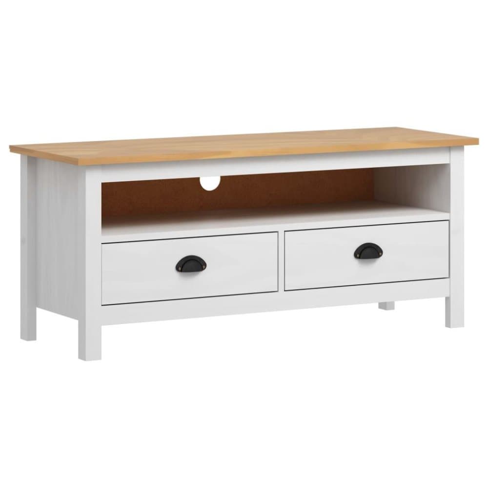 vidaXL TV-benk Hill Range hvit 110x40x47 cm heltre furu