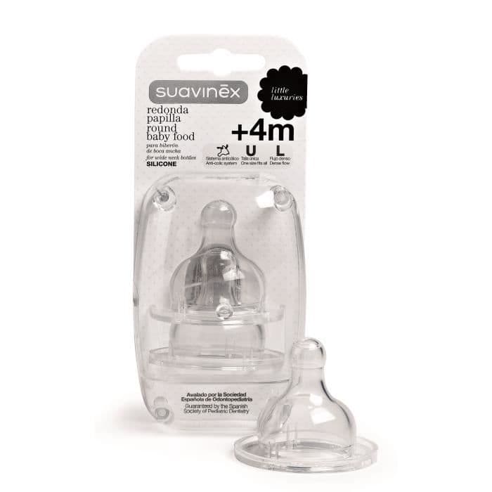SUAVINEX 2 teats pyöreä silikonipää - paksu neste + 4m