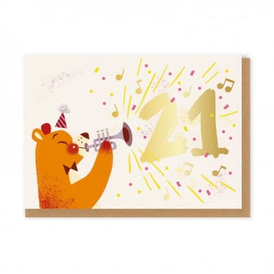 Ohh Deer 21 Trumpet Bear Birthday Card