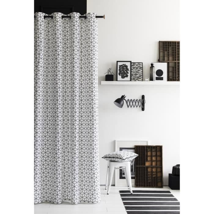 TÄNÄÄN Verho 100% puuvillaa 3D 140x240 cm valkoinen ja musta