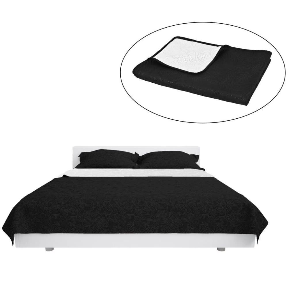 vidaXL Kaksipuolinen tikattu päiväpeite 170x210 cm musta ja valkoinen