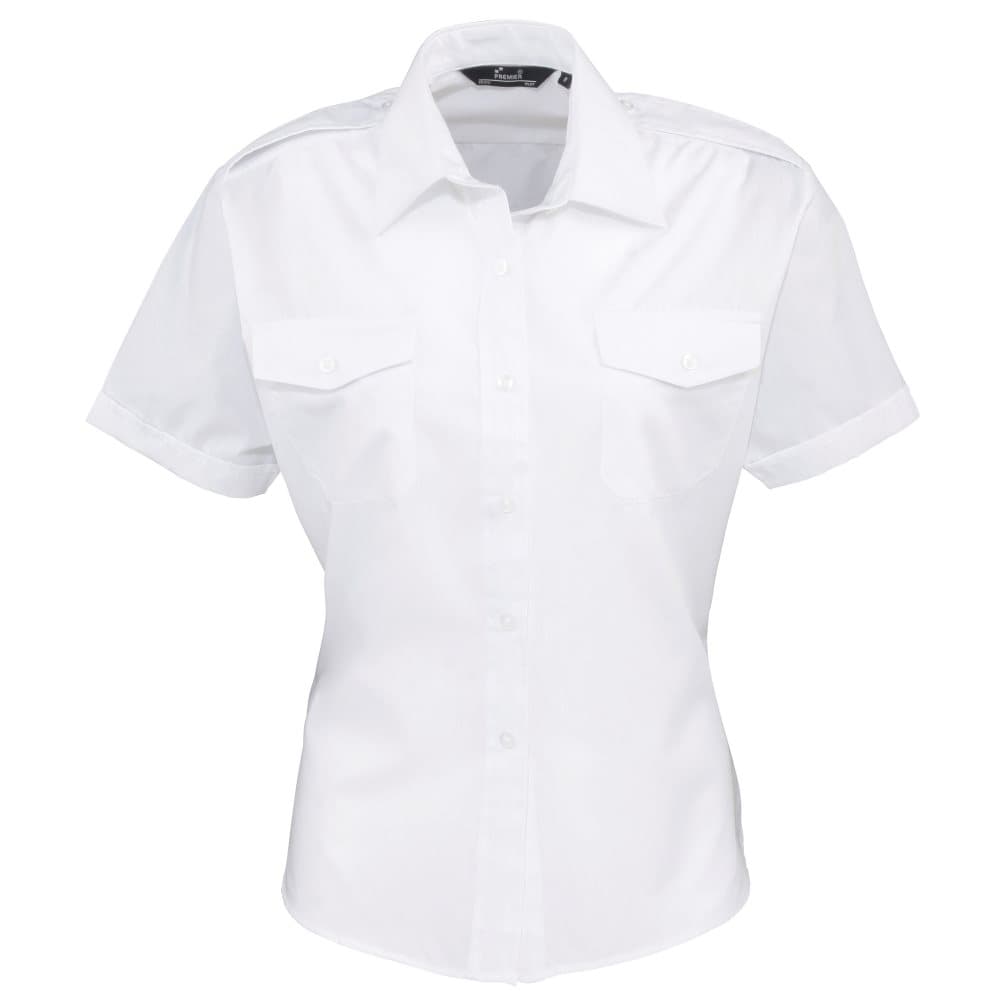 Premier Womens/Ladies Short Sleeve Pilot Blouse / Plain Work Shirt