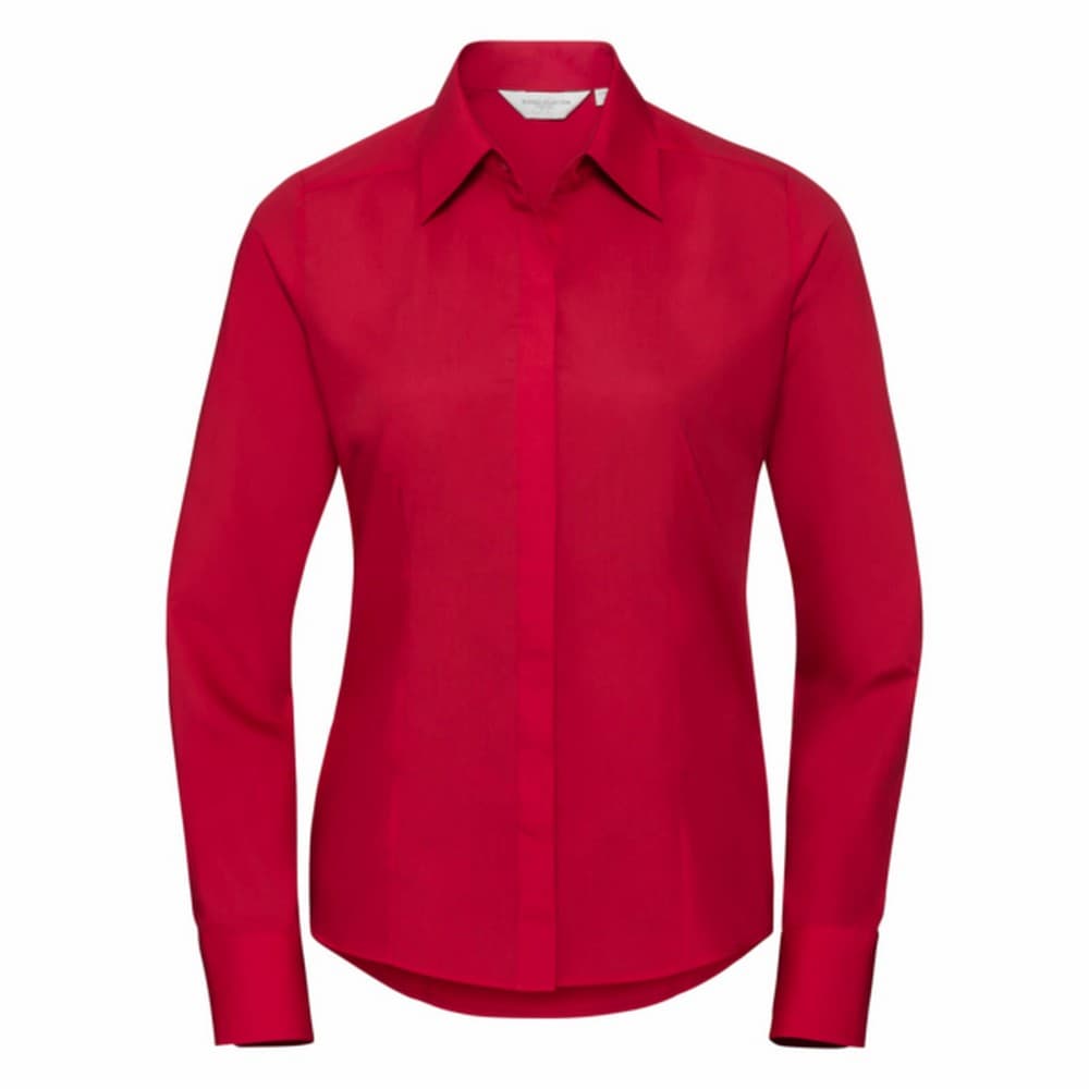 Russell Collection Ladies/Womens Long Sleeve Poly-Cotton Easy Care Fitted Poplin Shirt
